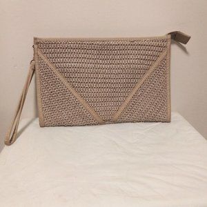 Vintage Elaine Woven Wristlet Pouch Bag Beige Women's